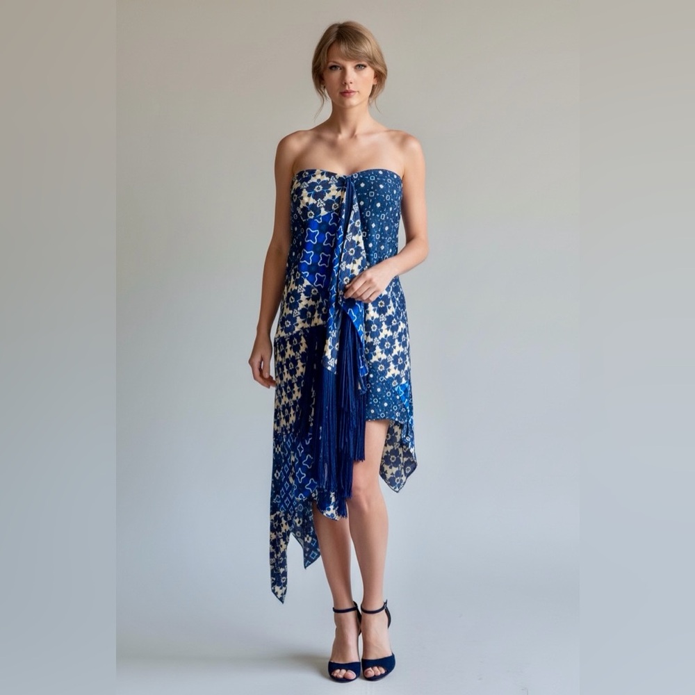 BCBG - Enid Silk Asymmetrical Fringe Strapless Dress